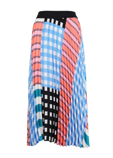Olga de Polga classic pleat skirt in the Blue Central Park print. With an elasticated waistband. Front view