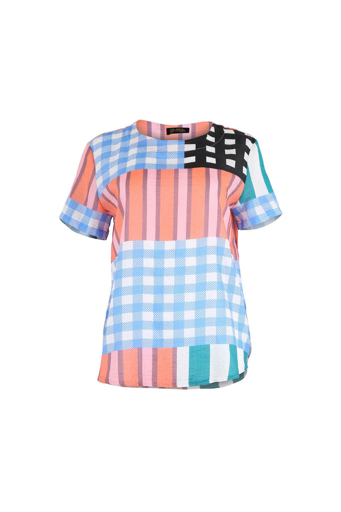 Olga de Polga Top blue in Central Park Blue print. Front view