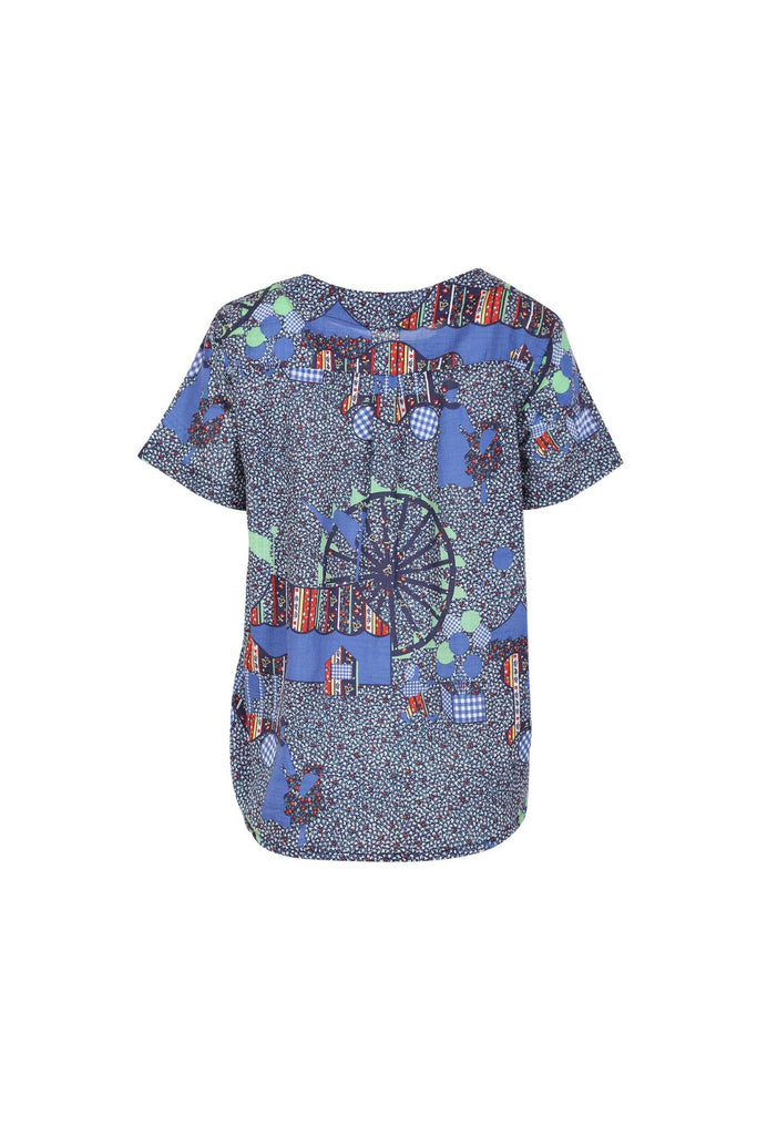 Olga de Polga women's Navy printed top in cotton. Navy Ferris Wheel print. Back view