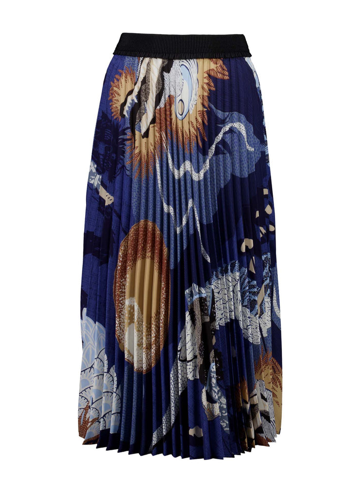 Olga de Polga best selling pleated skirt is back in a new Festival Blue print. Front