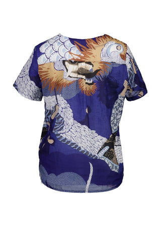 Olga de Polga's best selling print, Festival Blue is back in a new colourway - Blue! The classic top here in 100% cotton voile. Back