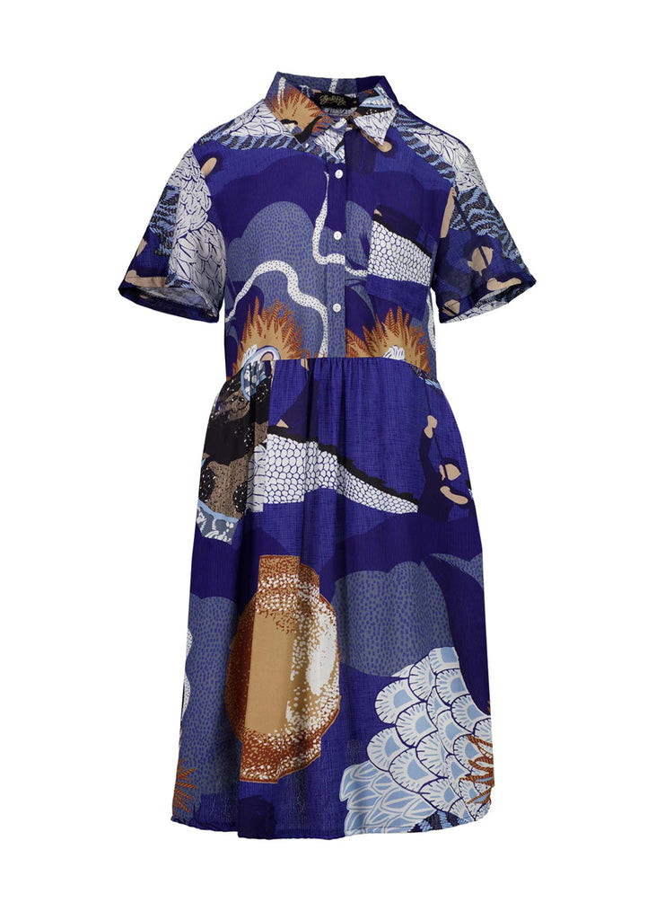 Olga de Polga Festival Blue Villa Dress Long in cotton. Front.