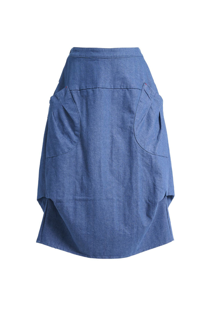 Olga de Polga Milwaukee Harper skirt in mid-wash denim.  Front view