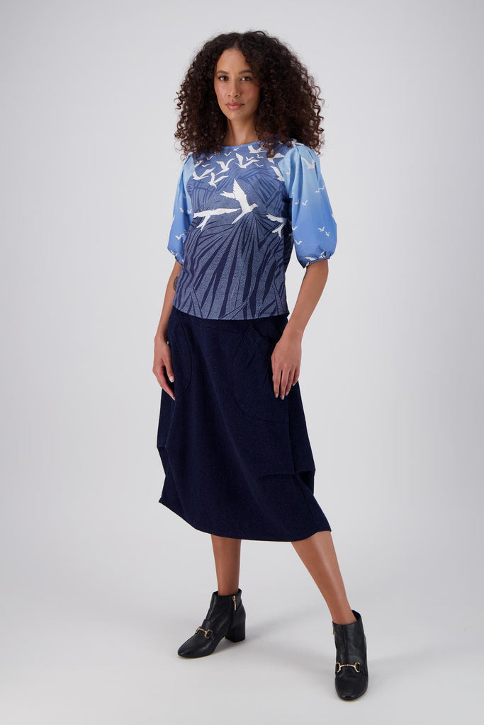 Olga de Polga Homebound blouse in Blue printed cotton. Front full length view