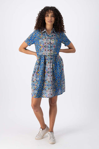 Kaleidoscope Villa Dress Blue in Seersucker