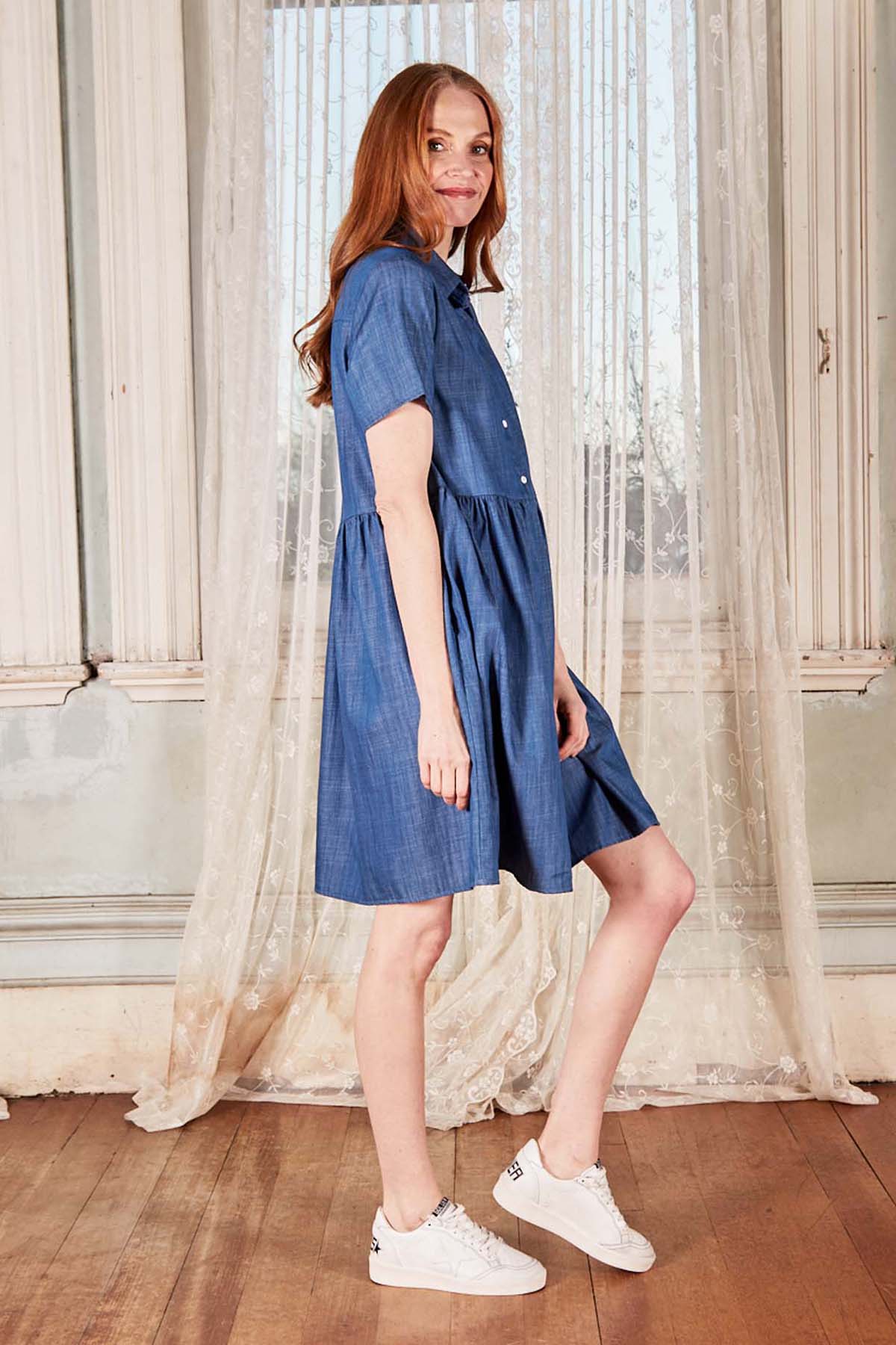 studio denim dress AFTER HOURS RHINESTONE MIDI DRESS IN LIGHT BLUE DENIM AKIRA