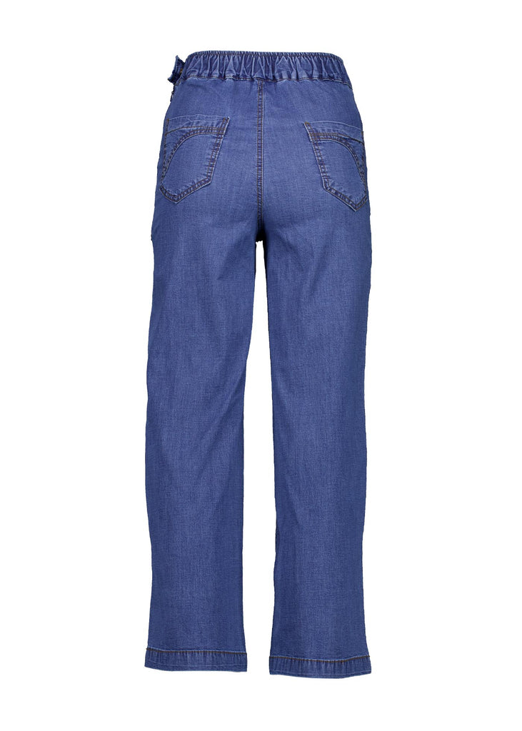 Olga de Polga Peggy Ligera Pants in summer lightweight denim. Light wash. Back view
