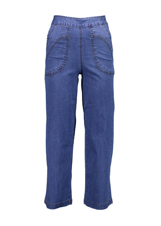 Olga de Polga Peggy Ligera Pants in summer lightweight denim. Light wash. Front full.