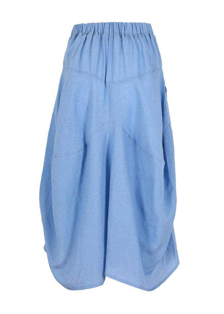 Olga de Polga Milwaukee Luminary skirt in Blue soft slub linen and tencel blend. Back view