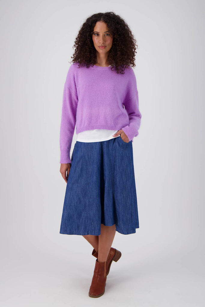 Olga de Polga Lilac Portland Angora sweater in colour Lavender. Front view  full length