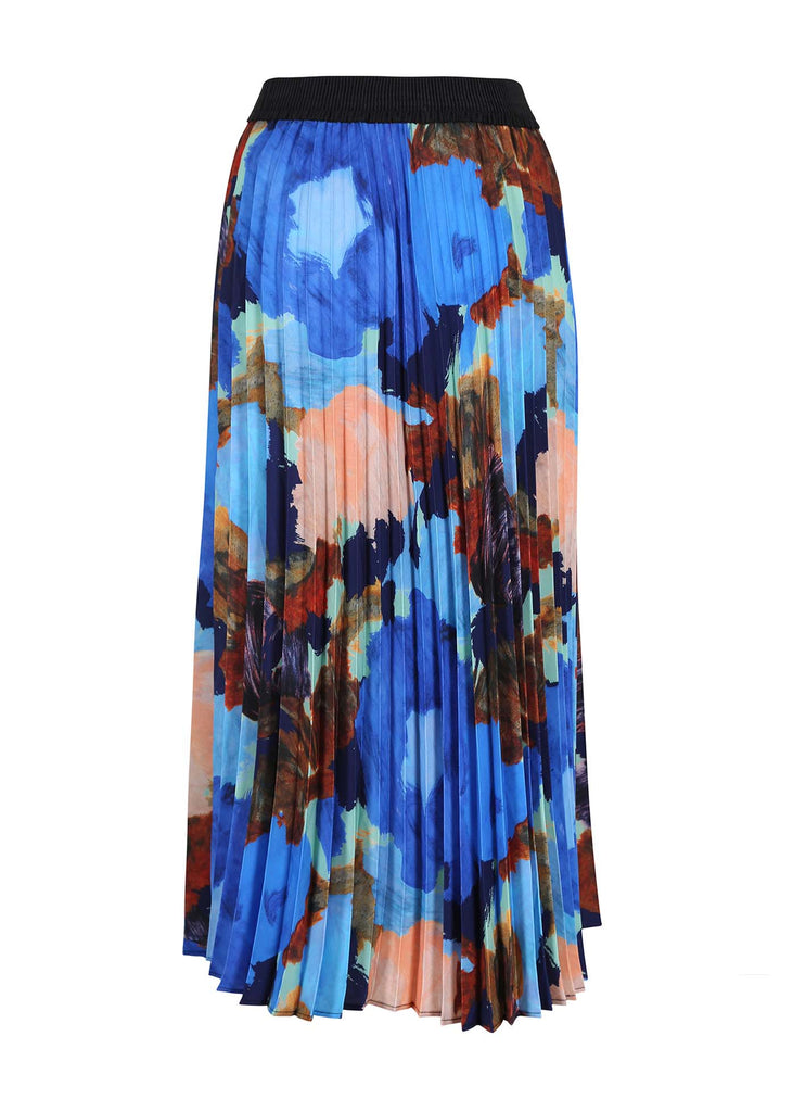 Olga de Polga Pleated skirt in Ocean blue Fiorella print. Back view.