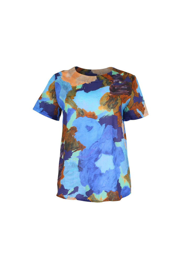 Olga de Polga blue top t-shirt in Fiorella Ocean. Front view