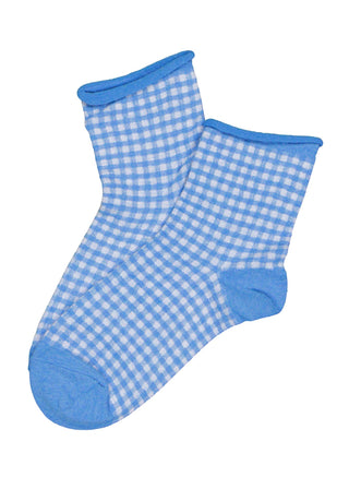 Gilda Gingham Cotton Socks Sky Blue