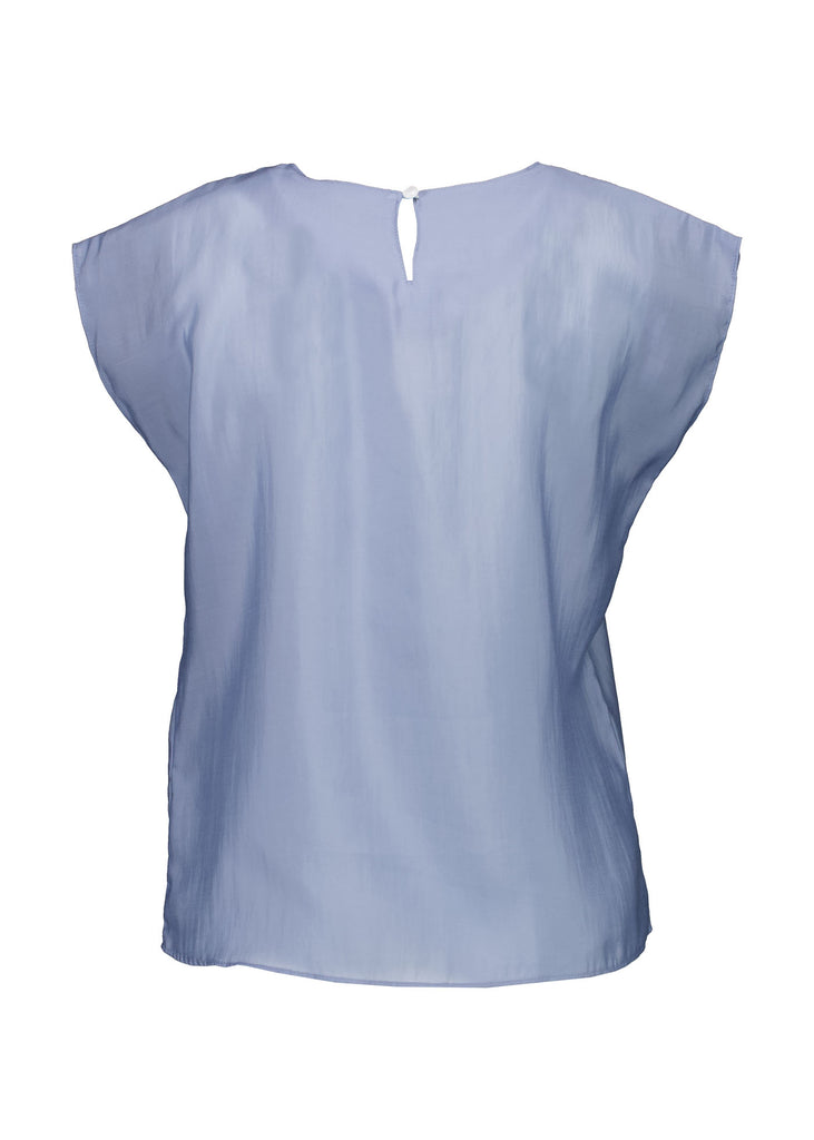 Olga de Polga Skyscraper tee in 100% Tencel. Round neck, cap sleeves. Finishes at the hip. Back view.