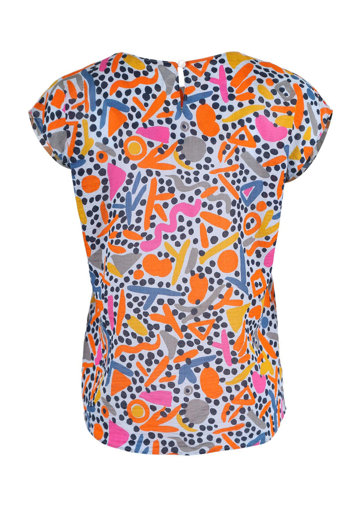 Olga de Polga classic tee in Blue Wonderland printed cotton seersucker. Back view