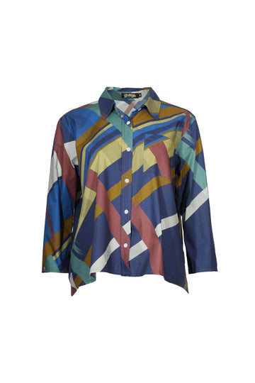 Olga de Polga women's cotton printed shirt in Crossroads Woodlands print. Front view