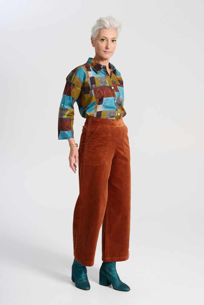 Olga de Polga Peggy Lou Pants in velvety soft cotton corduroy. Side view on model