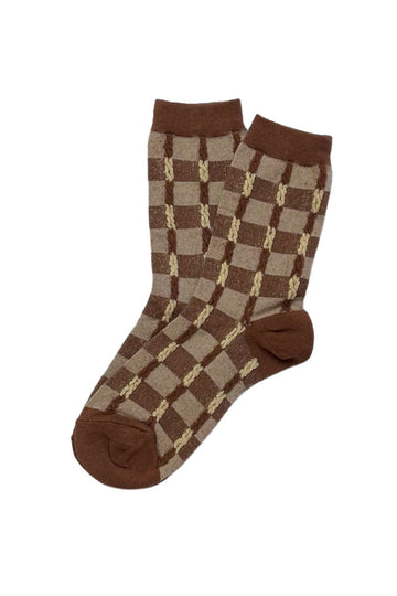 Olga de Polga Brown Crosshatch Ruffle Socks