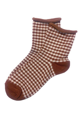 Gilda Gingham Cotton Socks Brown