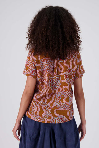 Olga de Polga top in our Loveknots printed cotton seersucker. Back view on model.