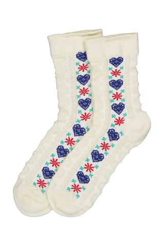 Winter Heart Socks Cream