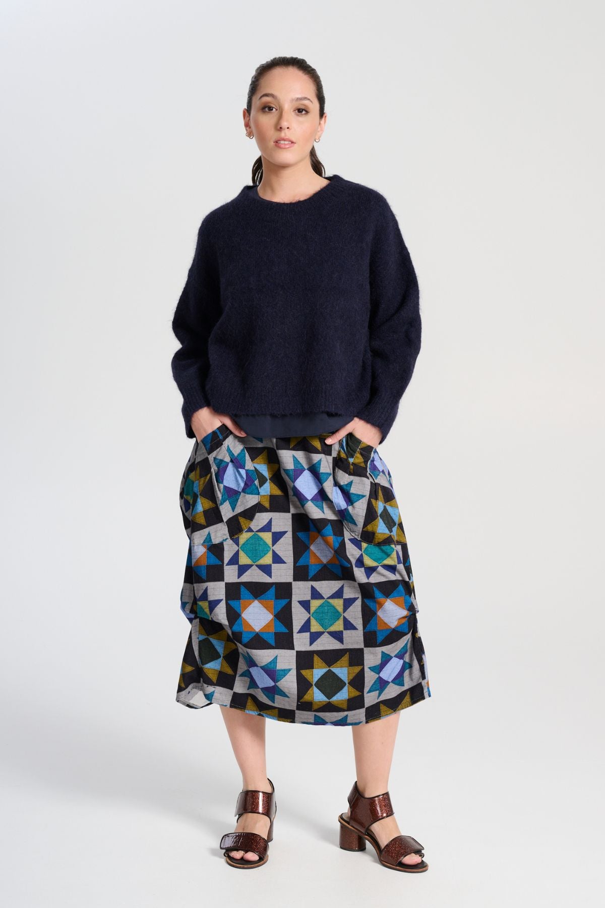 Olga de Polga Veda Milwaukee Skirt.  Comfy waistband making it the perfect throw-on-and-go! front view on model.