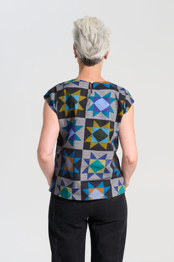 Olga de Polga Veda Tee Night in printed cotton.  Back view on model.