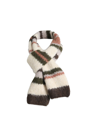 Olga de Polga striped mohair knit scarf in cream, brown and dusty pink