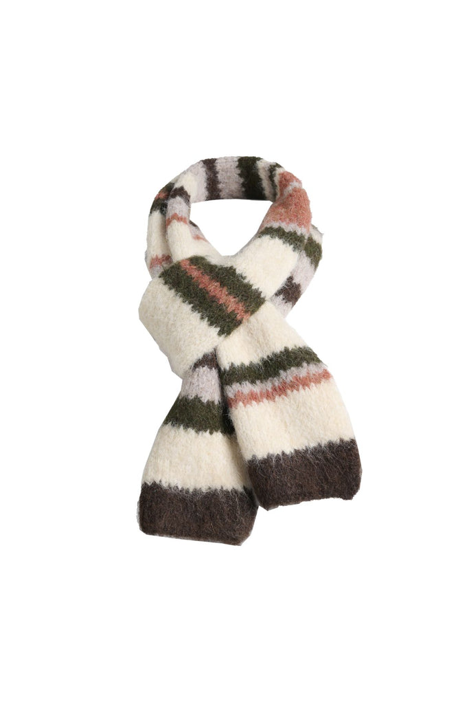 Olga de Polga striped mohair knit scarf in cream, brown and dusty pink