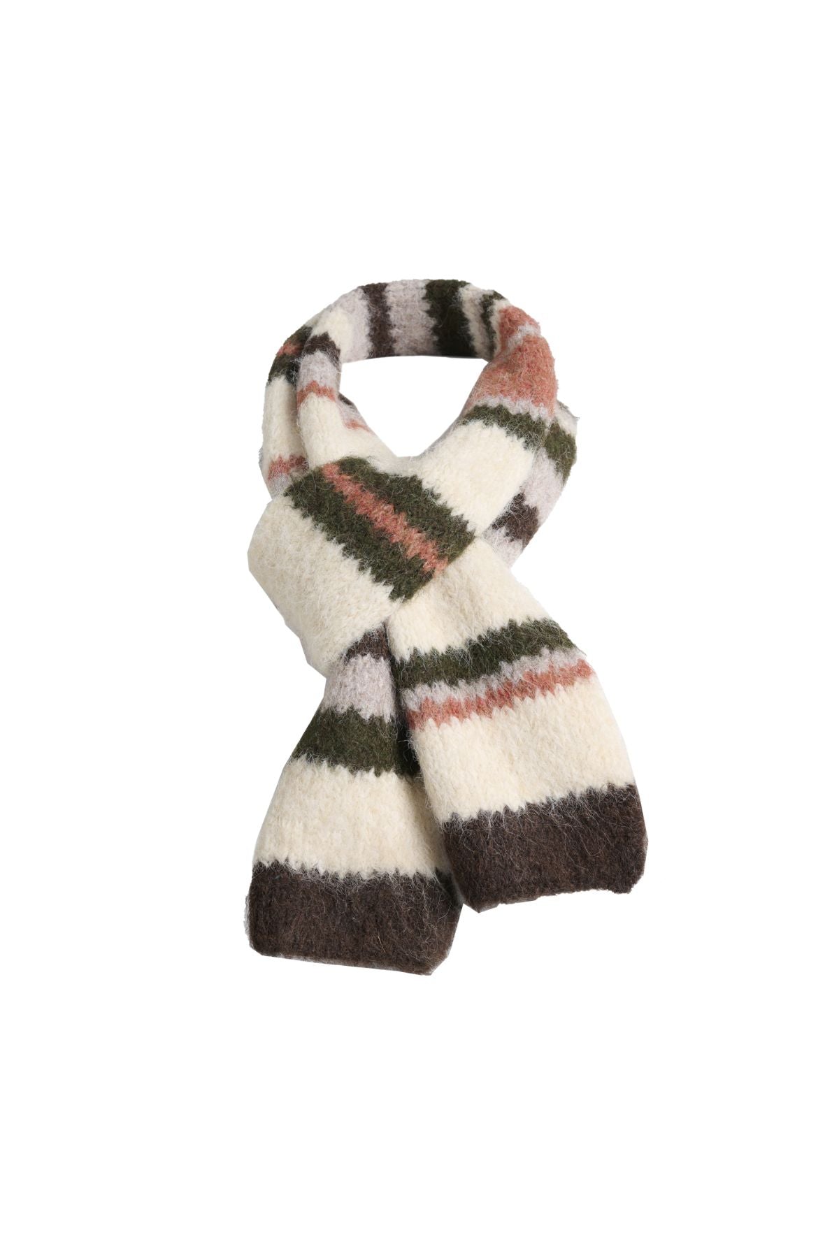 Olga de Polga striped mohair knit scarf in cream, brown and dusty pink