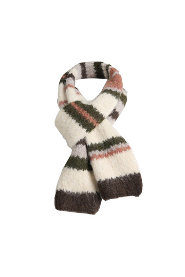Olga de Polga striped mohair knit scarf in cream, brown and dusty pink