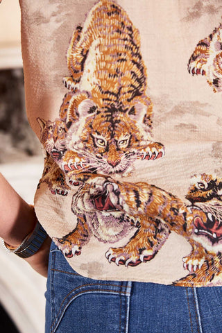 Olga de Polga Ecru 99 Tigers printed cotton seersucker fabric