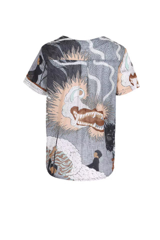 Olga de Polga Women's grey printed top in Festival Caramel. Back view