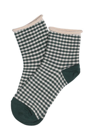 Gilda Gingham Cotton Socks Forest