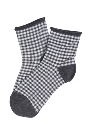 Gilda Gingham Cotton Socks Charcoal