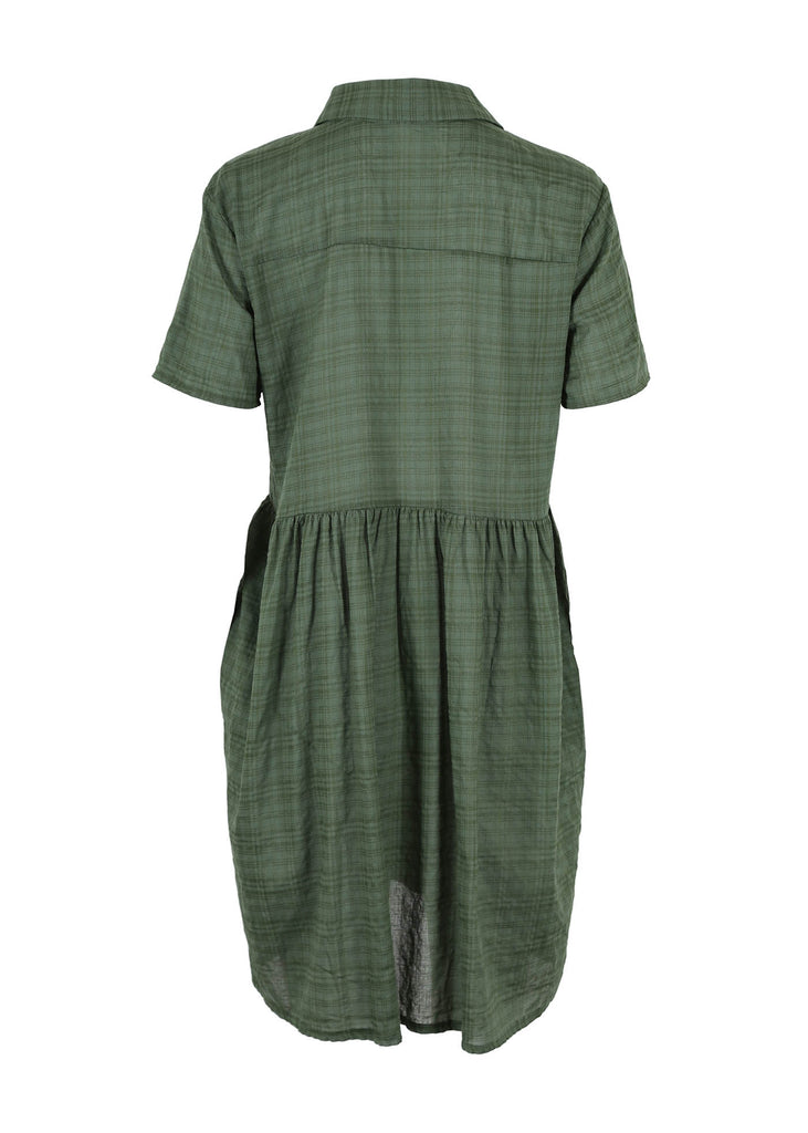 Olga de Polga Villa Drop Waist Dress in Green Barcelone Cotton Seersucker.  Back view