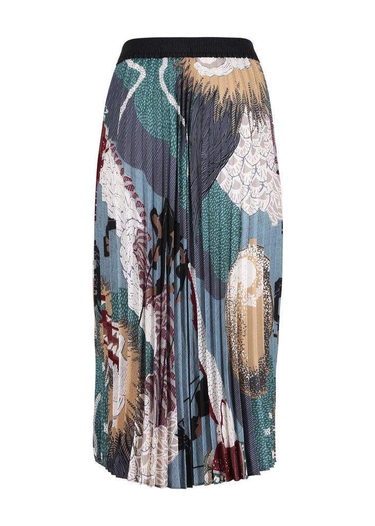 Olga de Polga pleated skirt in Green Festival printed recycled polyester.  Back