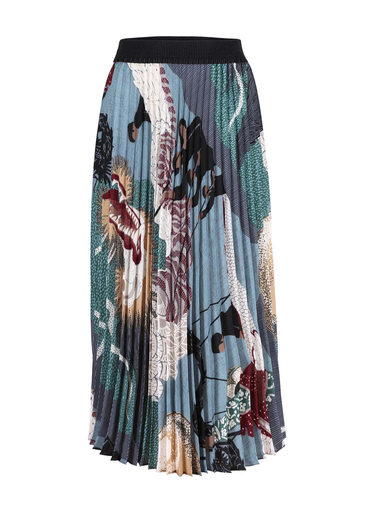 Olga de Polga pleated skirt in Green Festival printed recycled polyester.  Front