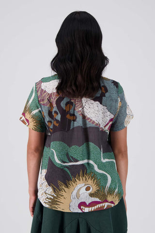 Olga de Polga Green Festival top in cotton seersucker.  Back close up view on model