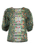 Olga de Polga Green Kaleidoscope blouse in cotton seersucker with a wide neck and half sleeves. Front view.