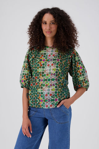 Kaleidoscope Blouse Green in Seersucker