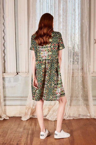 Kaleidoscope Villa Dress Green in Cotton Voile