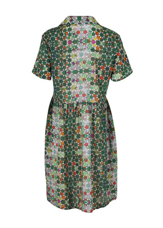 Olga de Polga Green Kaleidoscope printed cotton seersucker Villa Drop waist dress. Back view
