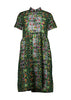 Olga de Polga Green Villa dress long in cotton Shirt dress with a button down front and short sleeves. Finishes just below the knee. Front view.