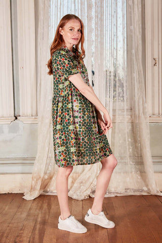 Kaleidoscope Villa Dress Green in Cotton Voile