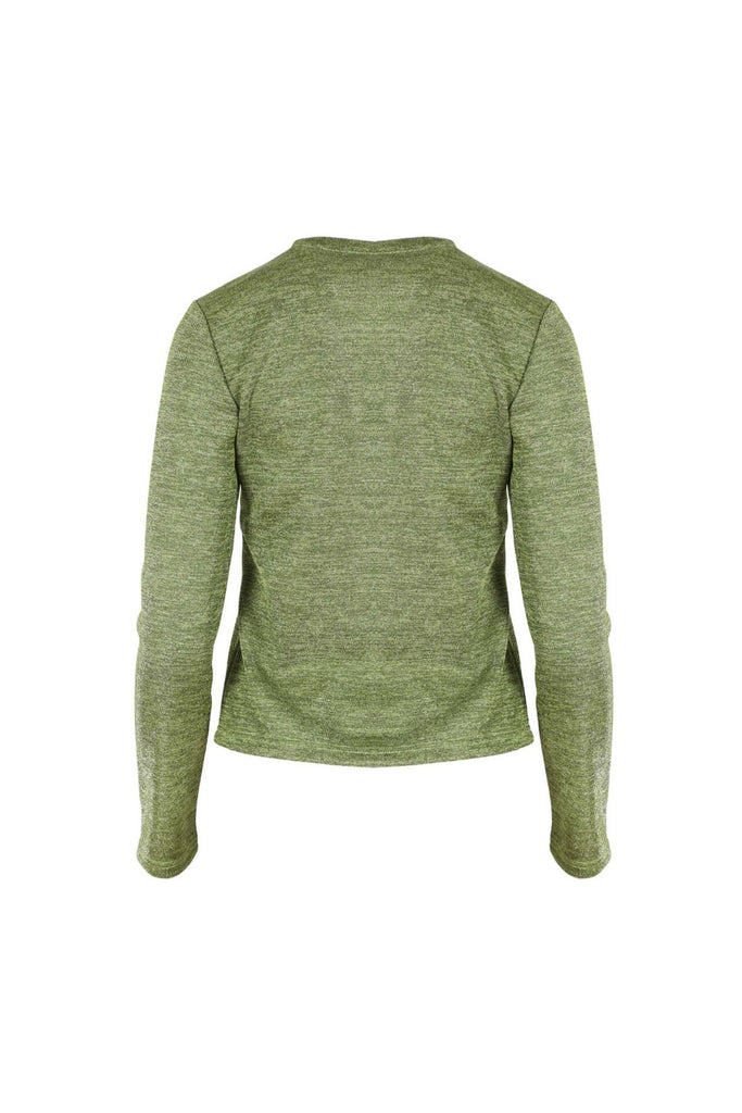 Olga de Polga Green lurex long sleeved top with a round neckline. Back view