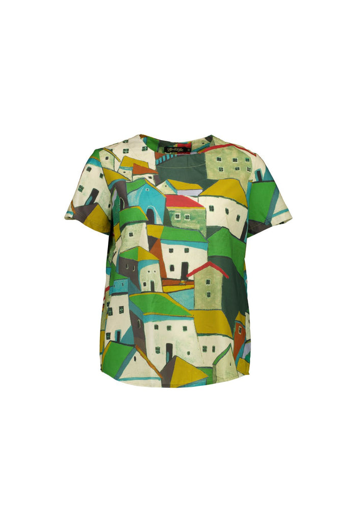 Olga de Polga Pubelito Green cotton voile top, tee. Front view