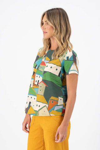 Olga de Polga Pubelito Green cotton voile top, tee. Side view on model