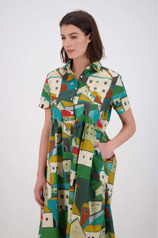 Pueblito Villa Dress Long Green in Seersucker