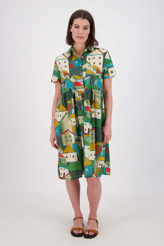 Pueblito Villa Dress Long Green in Seersucker